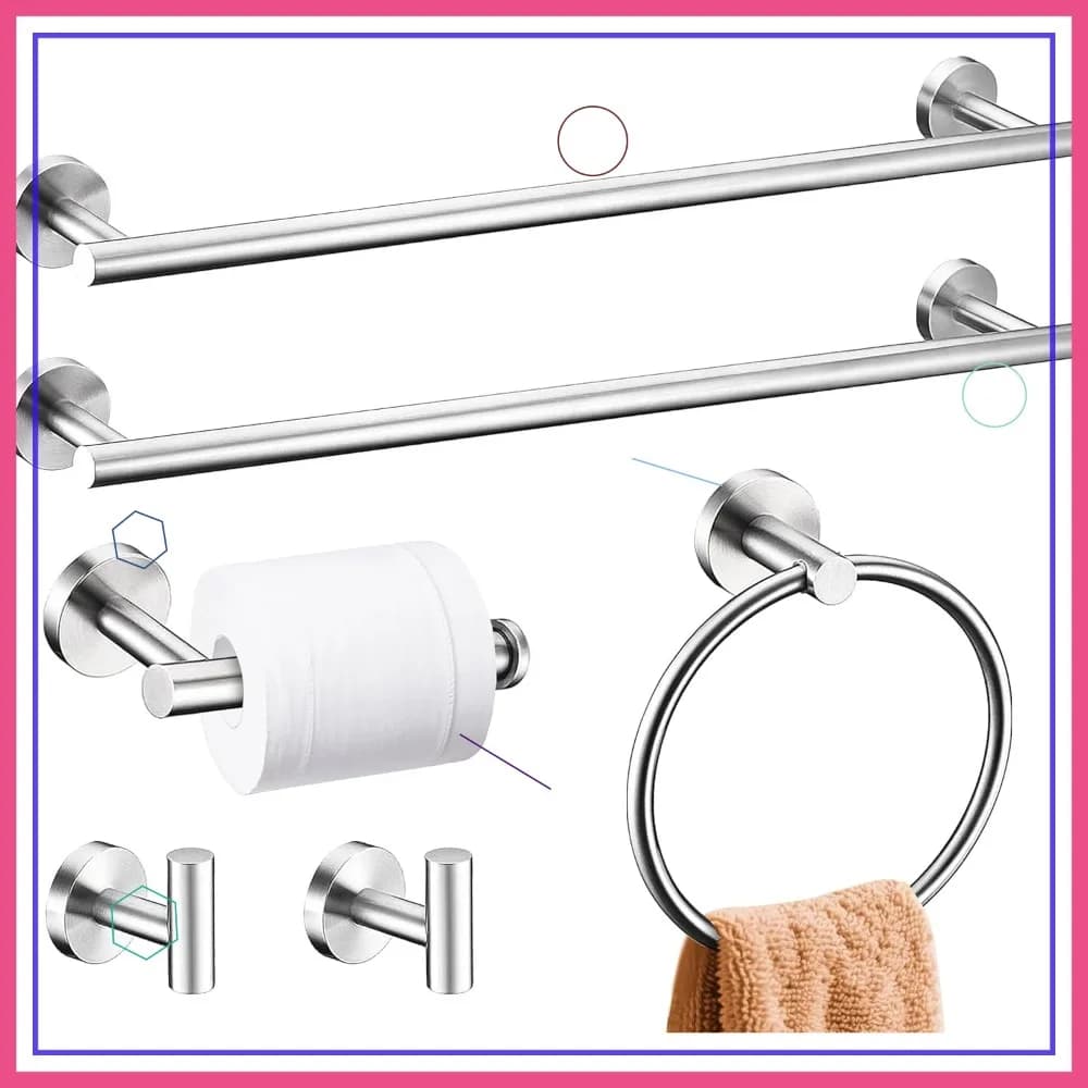 Set di accessori da bagno in nichel spazzolato da 6 pezzi, portasciugamani e portaoggetti in acciaio inossidabile SUS304, mensole a parete