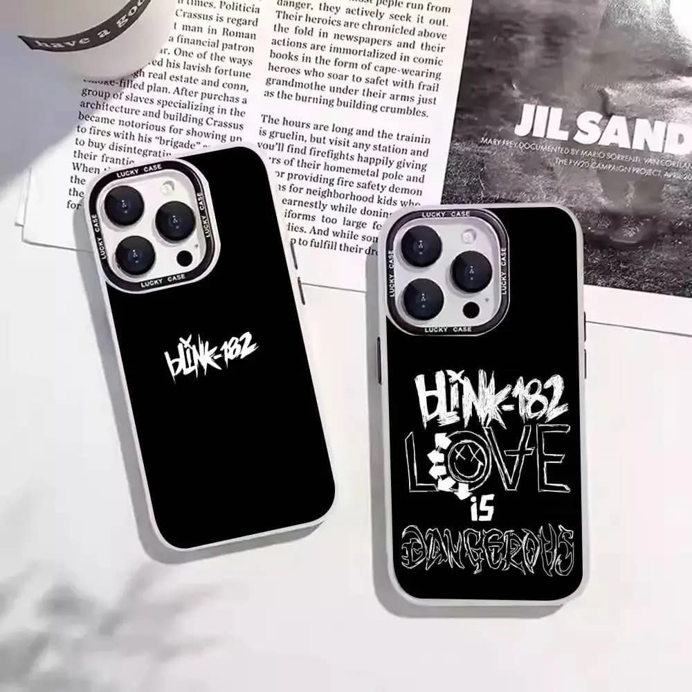 1pc Band B-Blink-182 Phone Case Laser IMD Color Silver Shell for IPhone 17 16 15 14 13 12 11 Air Pro Max Plus