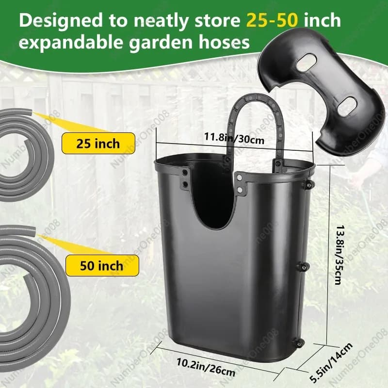 Wall mounted hose holder box, self-dreaming waterproof garden organizer with hook for outdoor use in garage