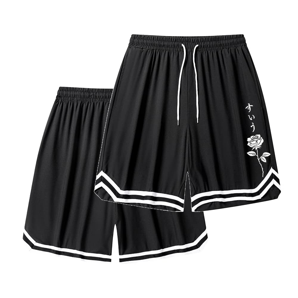 Pantaloncini da basket estivi streetwear da uomo Pantaloncini da corsa per allenamento da palestra ad asciugatura rapida con stampa rosa a righe color block