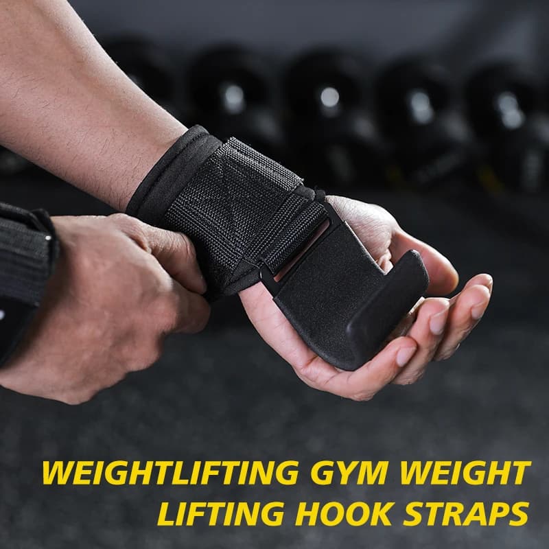 VBOSi Ganci per sollevamento pesi resistenti Impugnature per cinturino da polso Acciaio imbottito in neoprene per allenamento fitness in palestra e Crossfit