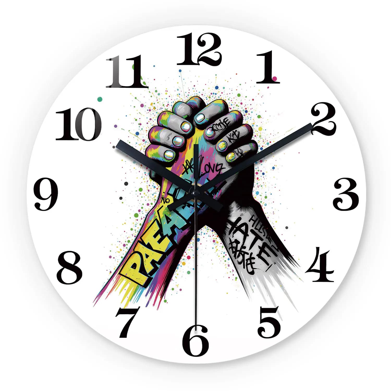 Wooden wall clock with graffiti, 10-24 inch silent wall clock, battery powered AA, suitable for living room, bedroom, office, (battery not included) Mother's Day, Easter, early April