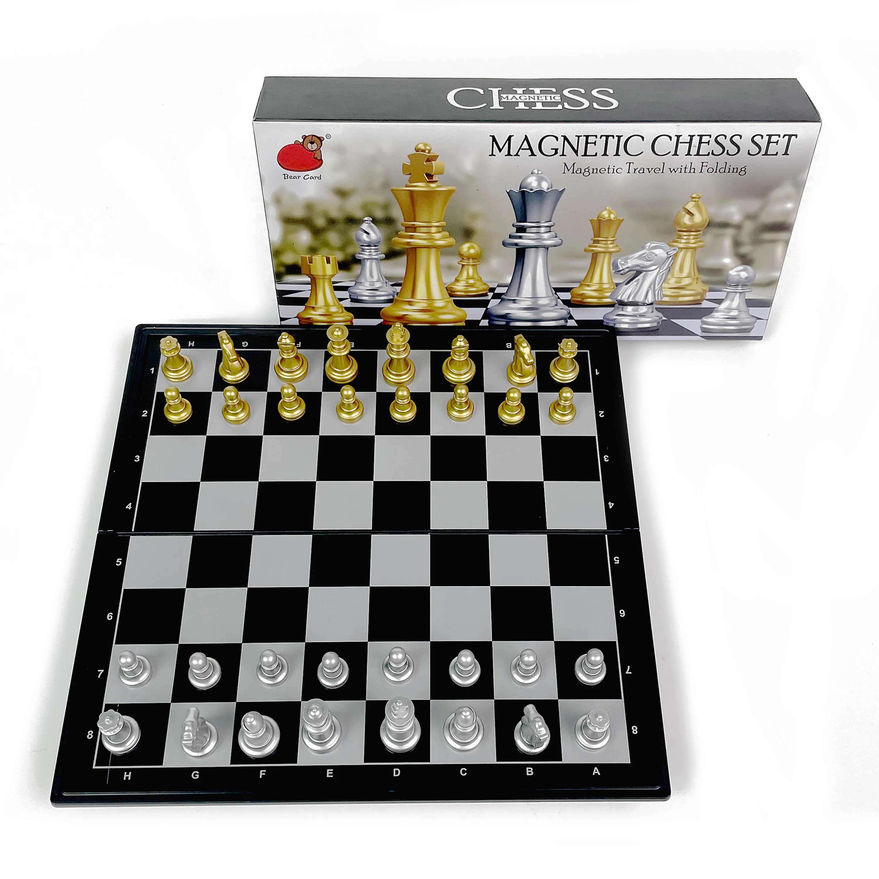 Scacchiera Magnetica Pieghevole Set di Scacchi Oro e Argento Gioco da Tavolo Portatile in Plastica per Competizioni e Viaggi