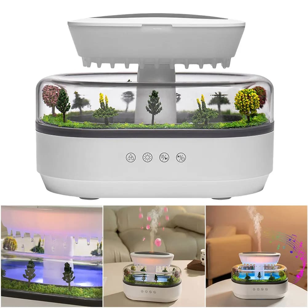 Diffusore di Oli Essenziali con Effetto Goccia d'Acqua, Micro Paesaggio, Umidificatore con 7 Luci Notturne per Camera da Letto, Casa e Ufficio