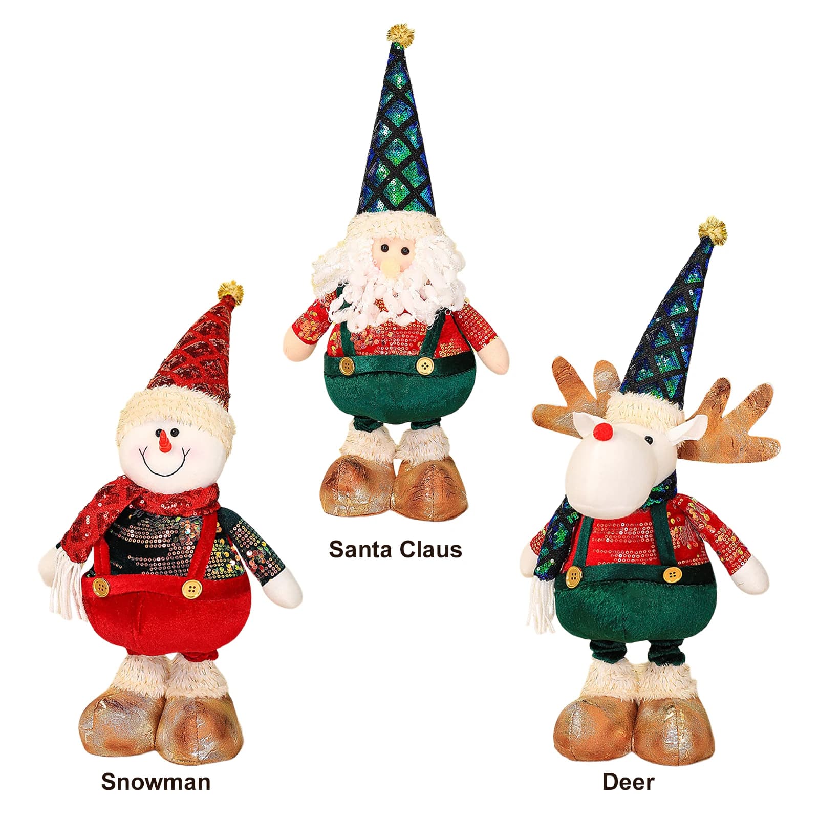 Figurina di decorazioni natalizie con gambe a molla retrattili, bambola natalizia in piedi, decorazione natalizia decorativa per le vacanze