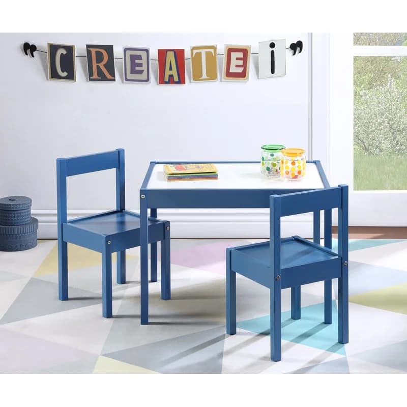 Gibson 3-Piece Dry Erase Kids Table and Chair Set, Dark Blue