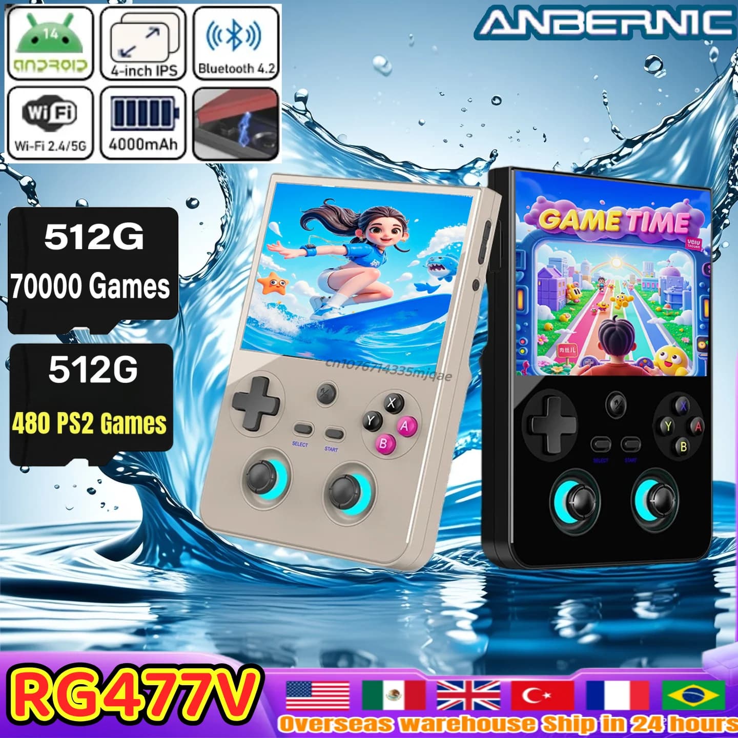 ANBERNIC RG477V Console di gioco portatile Lettore video Android 14 4.7 "LTPS DSP in-cellulare Supporto effetti sonori AI RixelHK 1080p-DP ps2
