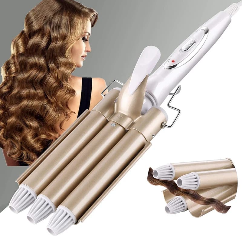 Egg Roll Waffle Curling Iron 3 Barrel Ceramic Ionic Hair Curler Big Wave Automatic Curler Salon Styling Tool