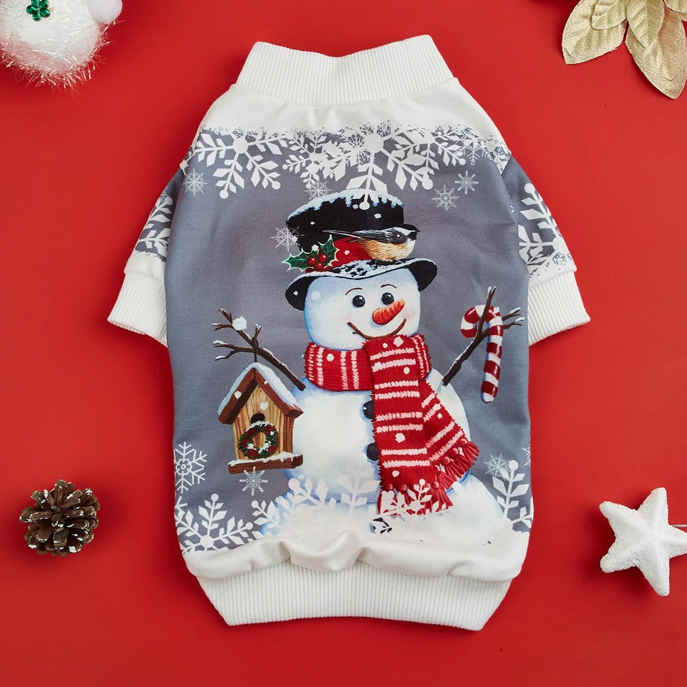 Dog Hoodies Puppy with Cute Snowman Printed Sweatshirts for Small Medium Dog Cat Soft and Comfort Shirts Christmas Dog Pajamas