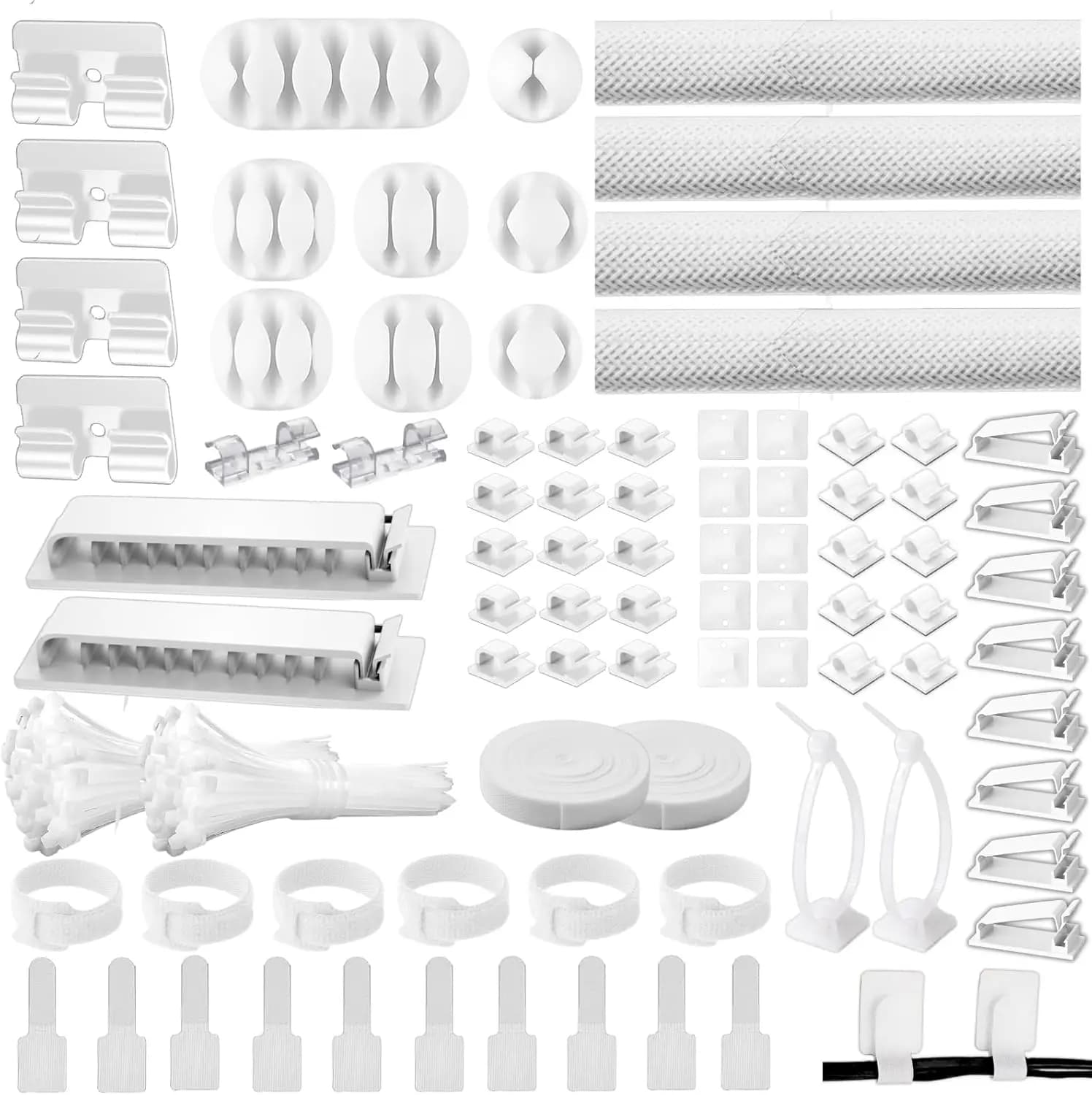 313PCS Gestione dei cavi 4 Manicotto per cavi diviso 35 Clip per cavi 12 Supporto per cavi 22 Fascette per cavi 30 Supporto per cavo adesivo Fascetta per cavi 200 Fissare