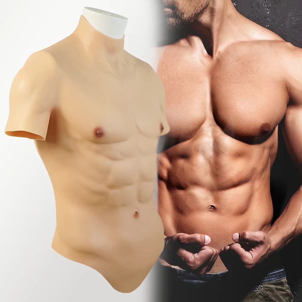 Petto muscolare in silicone Realistico gilet pettorale maschile Simulazione muscolare addominale Pelle in silicone morbido