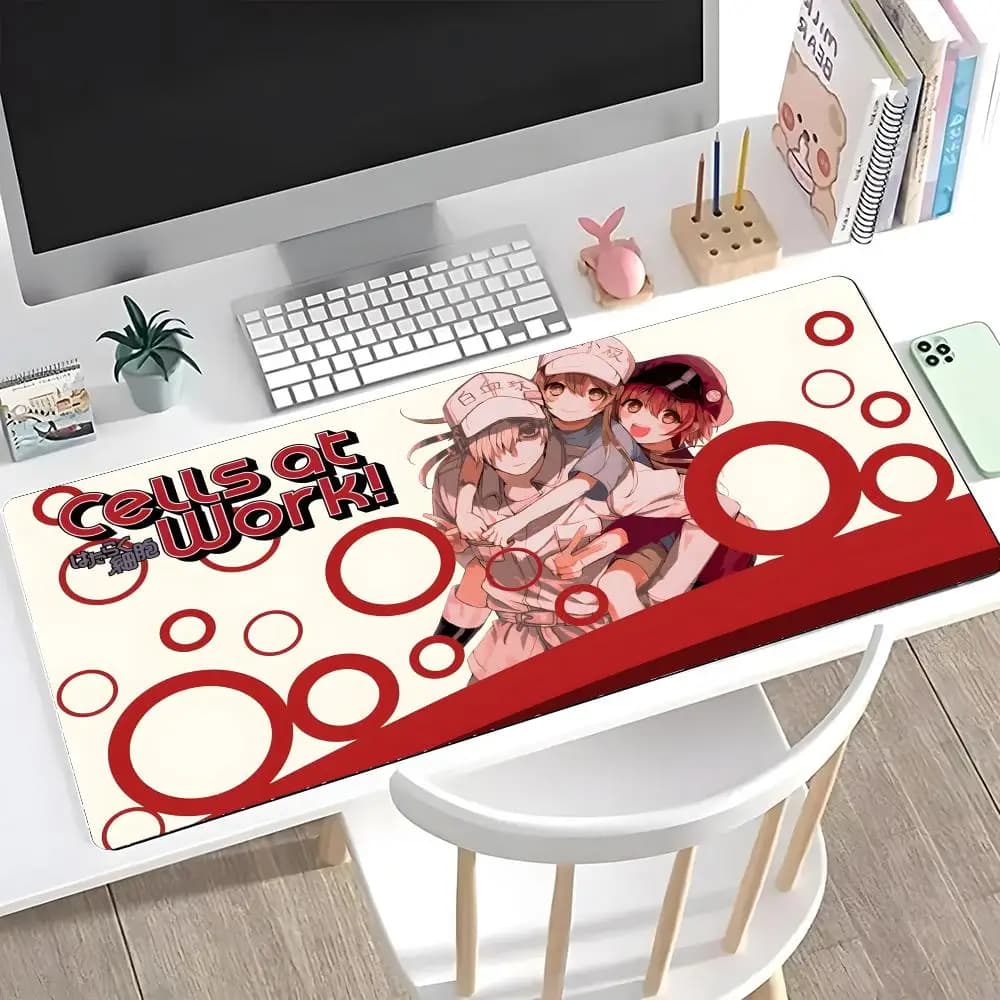 Tappetino per mouse Anime C-cells at Work, tappetino per mouse grande da gioco con bordi rinforzati, tappetino spesso per tastiera e scrivania del computer