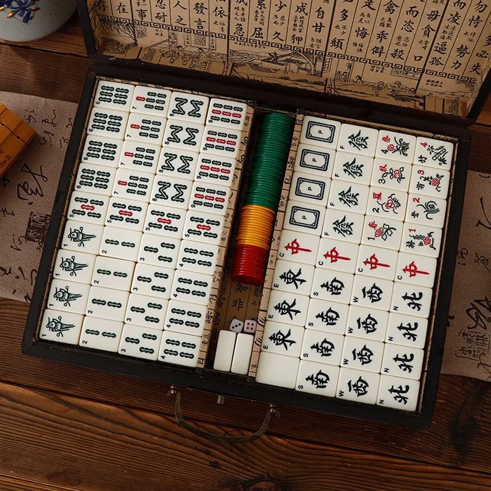 Set Mahjong Cinese da 144 Pezzi con Valigetta, Gioco da Tavolo Portatile per Casa e Feste, Idea Regalo