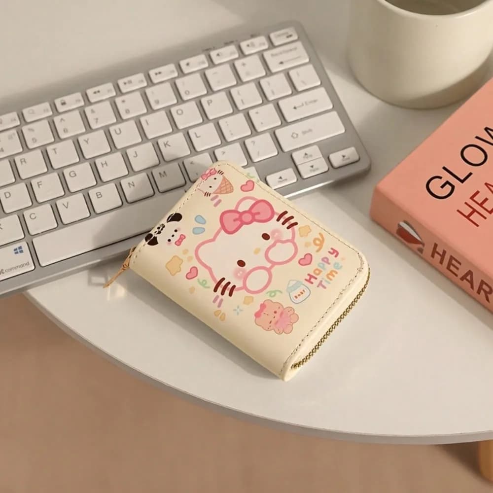 Kawaii Hello Kittys Credit Card Holder Storage Bag Cute Zip-Around Wallet with Multiple Card Slots, Adorable for Fashion Wallet