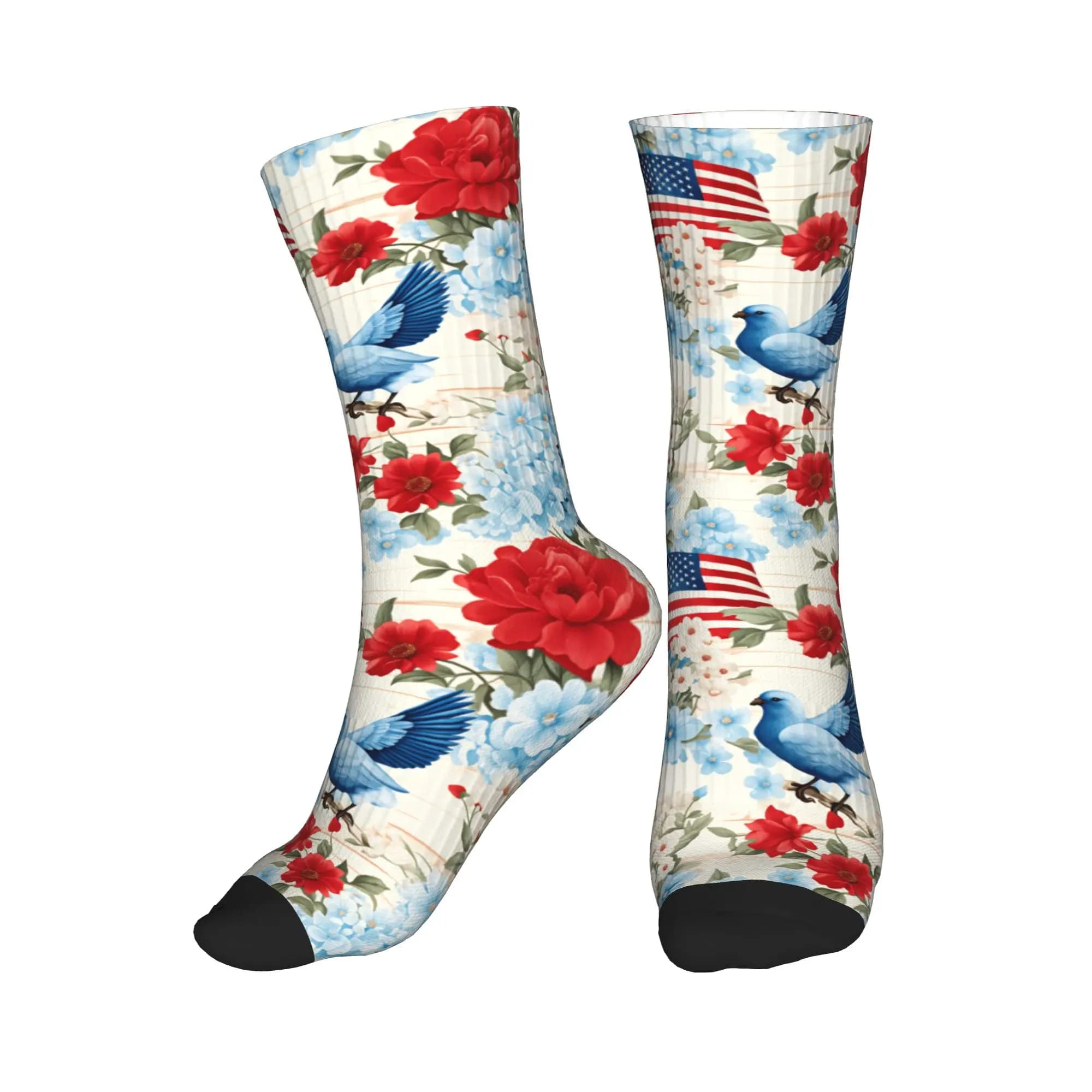 Calzini con stampa floreale della bandiera americana patriottica Kawaii, calzini da basket sportivi stampati in 3D caldi per uomo e donna