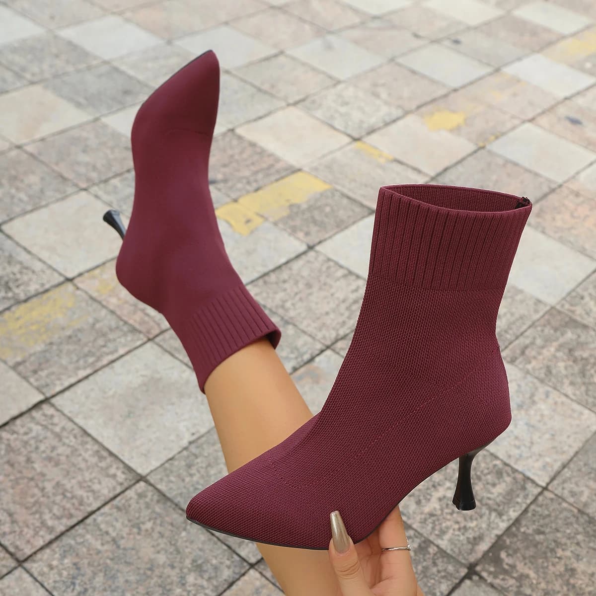 Women's Boots Spring Autumn Boots Chelsea sexy briefs-on women'swear Luxury stretch fabric Women's shoes High toe heels