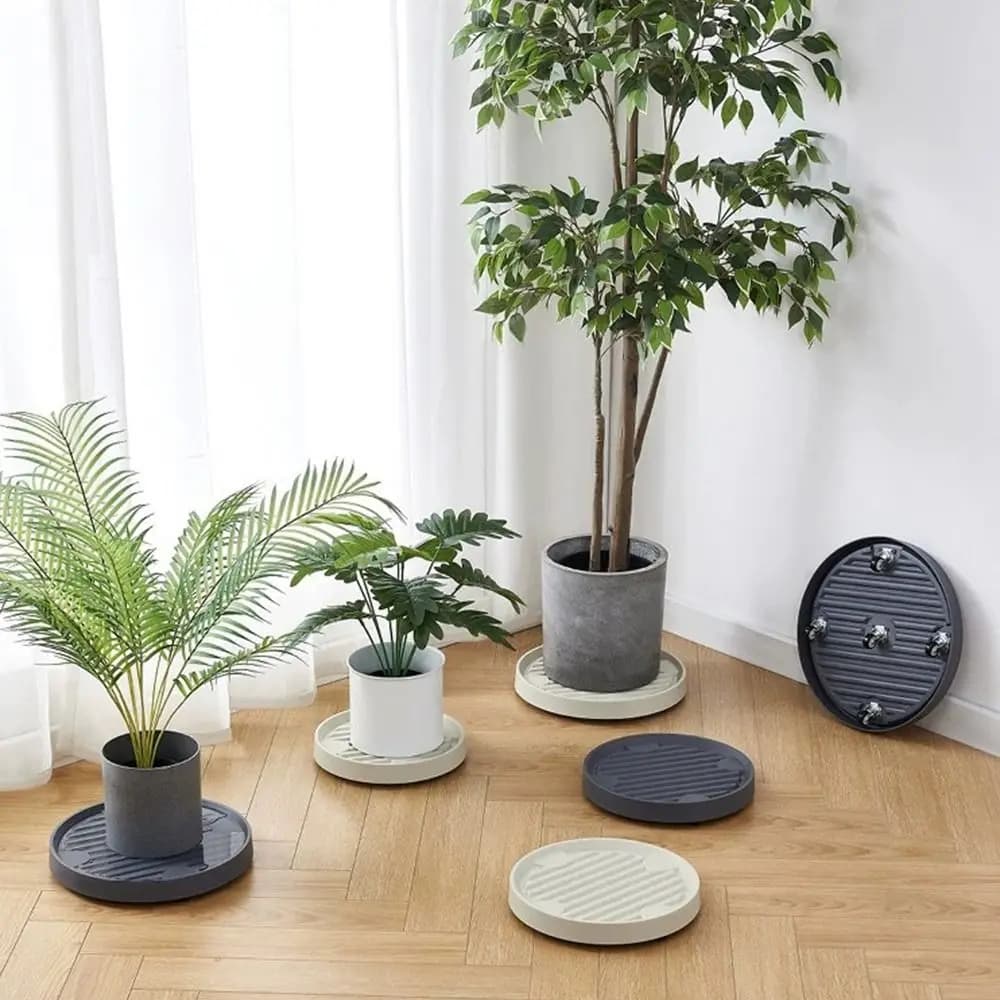 Thickened Plastic Planter Tray with Wheels Removable Garden Plant Saucer Portable Flower Pot Moving Trays Indoor