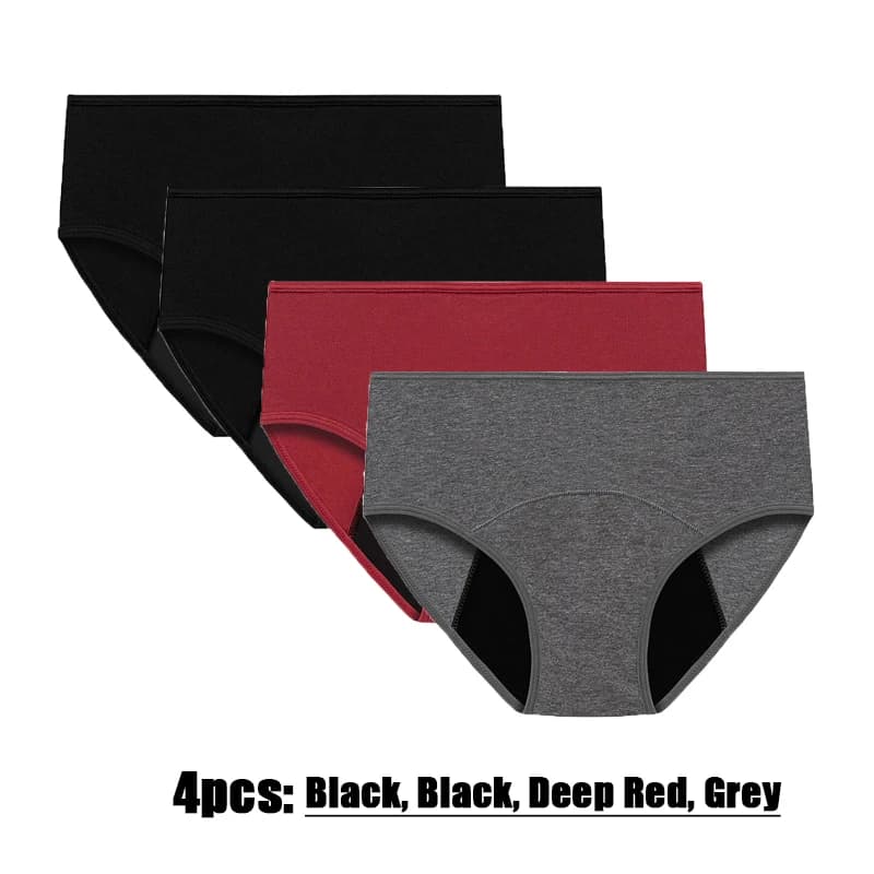 4Pcs Low-rise High Elastic Waterproof Pure Cotton Menstrual Panties Women Leak proof Physiological Period Solid Color Briefs