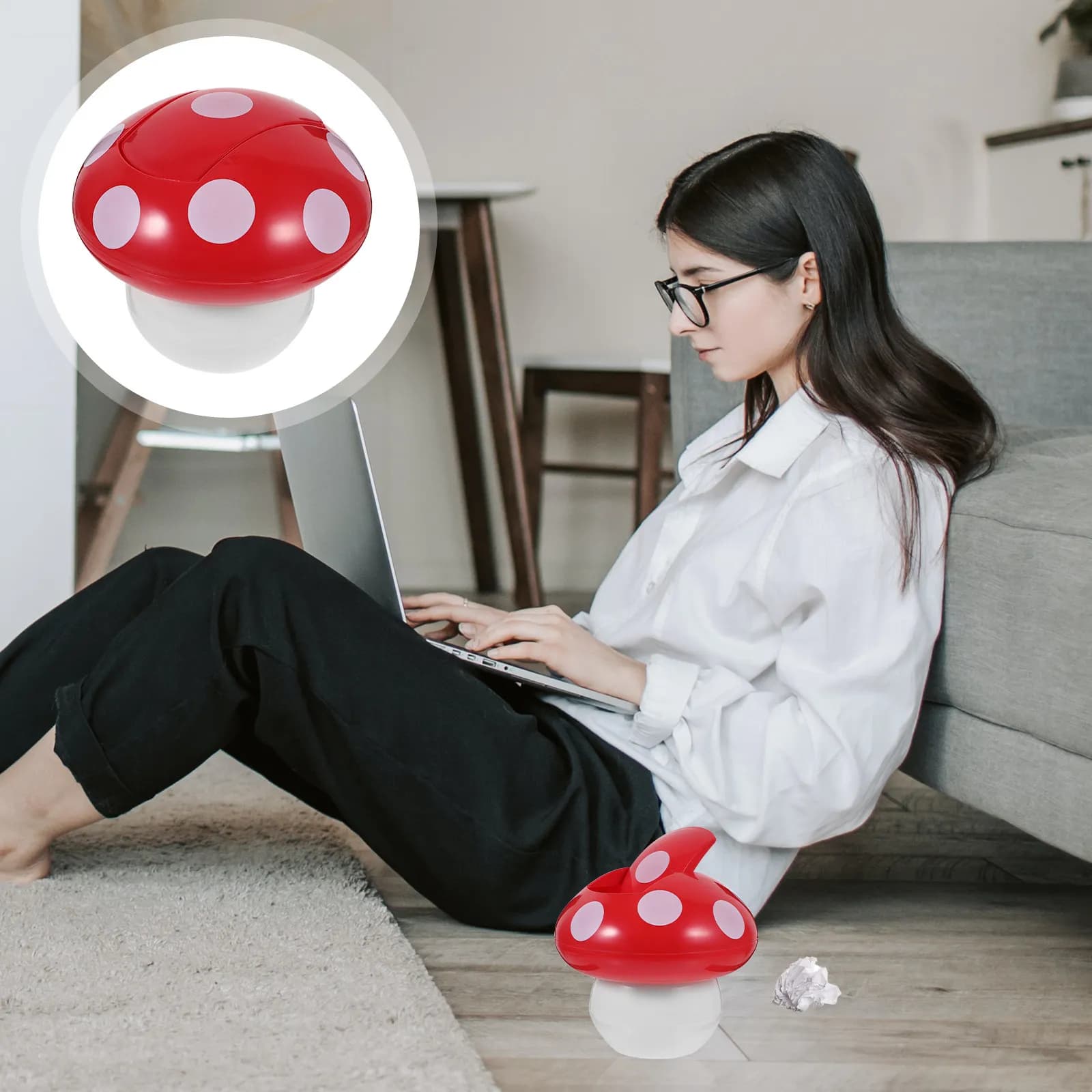 Mini Cestino da Scrivania a Forma di Fungo, Contenitore Kawaii per Ufficio, Camera da Letto, Soggiorno, Cucina, Hotel, Piccolo e Pratico per Interni