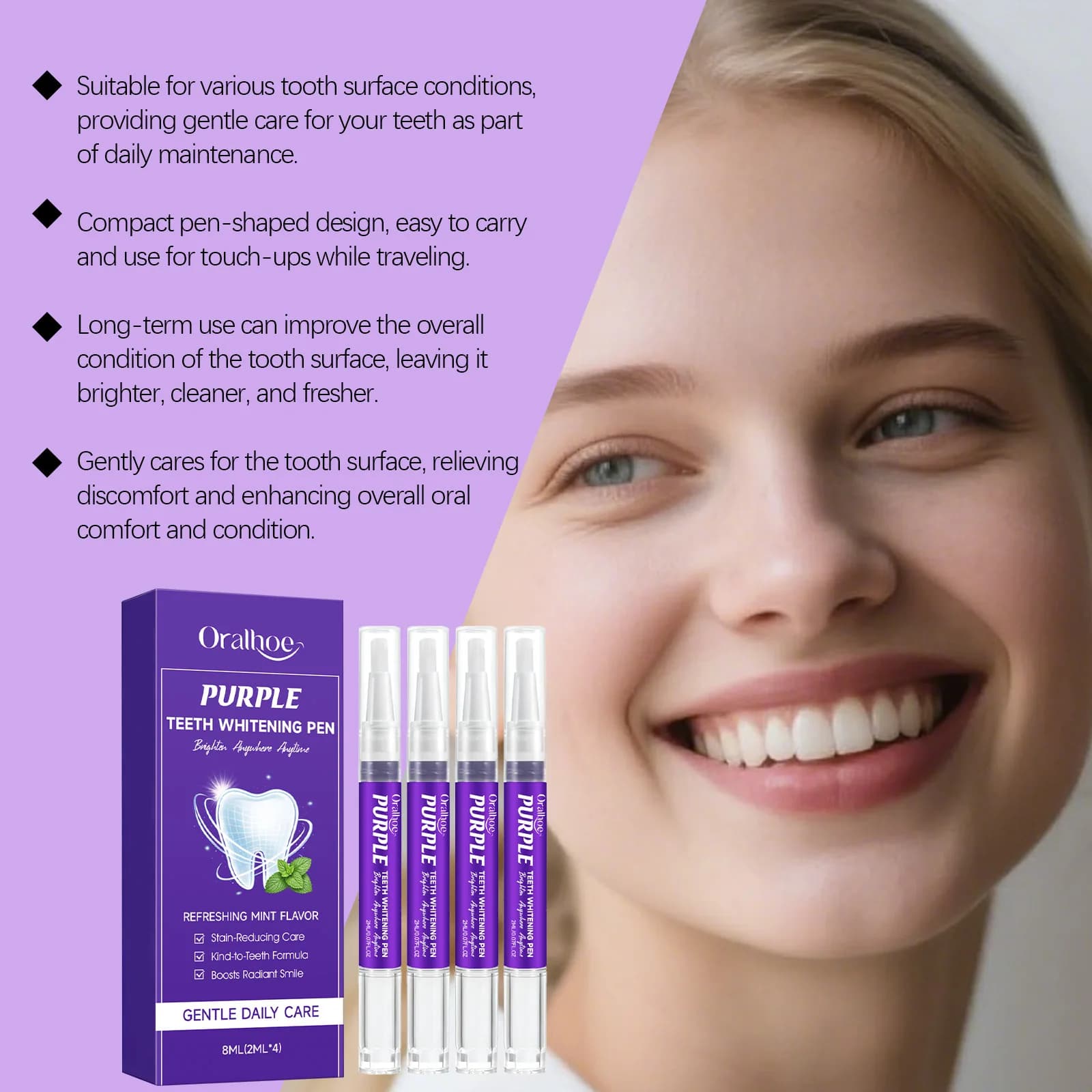 Penna Gel Sbiancante per Denti alla Menta, Sbiancamento Istantaneo, Formula Non Irritante, Sicura per lo Smalto, Lunga Durata, Prodotto per la Cura della Bocca Fresca