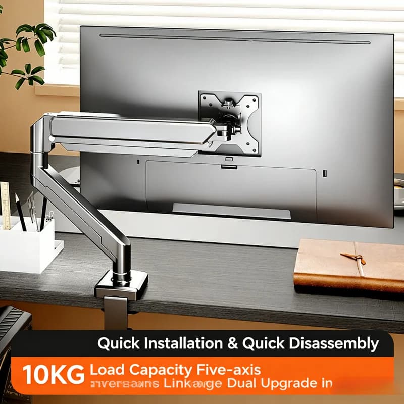 Universal support for single monitors up to 32 inches and 19,8 pounds per screen, adjustable desk support for computer.