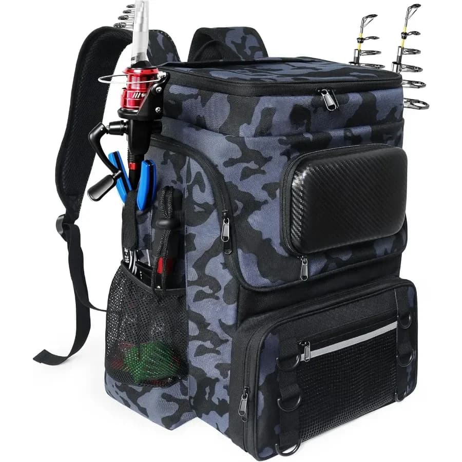 Zaino da pesca grande e resistente all'acqua con portacanna e dispositivo di raffreddamento integrato per avventure con la pesca all'aperto Borsa per attrezzatura resistente