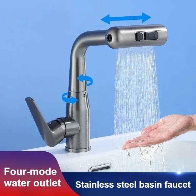 Stainless Steel Pull Out Rotatable Mixer Tap 4 Modes Adjustable Hot Cold Water Faucet For Kitchen Sink Bathroom Washbasin