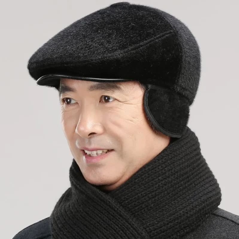 Cappello da Uomo alla Moda con Pelliccia, Caldo per Esterni, Autunno Inverno, con Paraorecchie, Visiera Corta, in Cotone, per Anziani