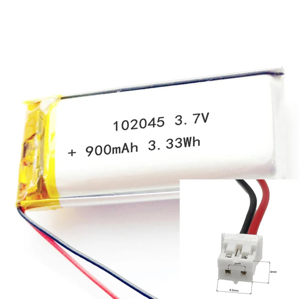 3.7V 900Mah 102045 Li-ion Li-Polymer Li batteria 2.0 JST 2Pin per MP3 DVD TABLET POWER BANK CAMERA GPS MP4 ricarica POWER