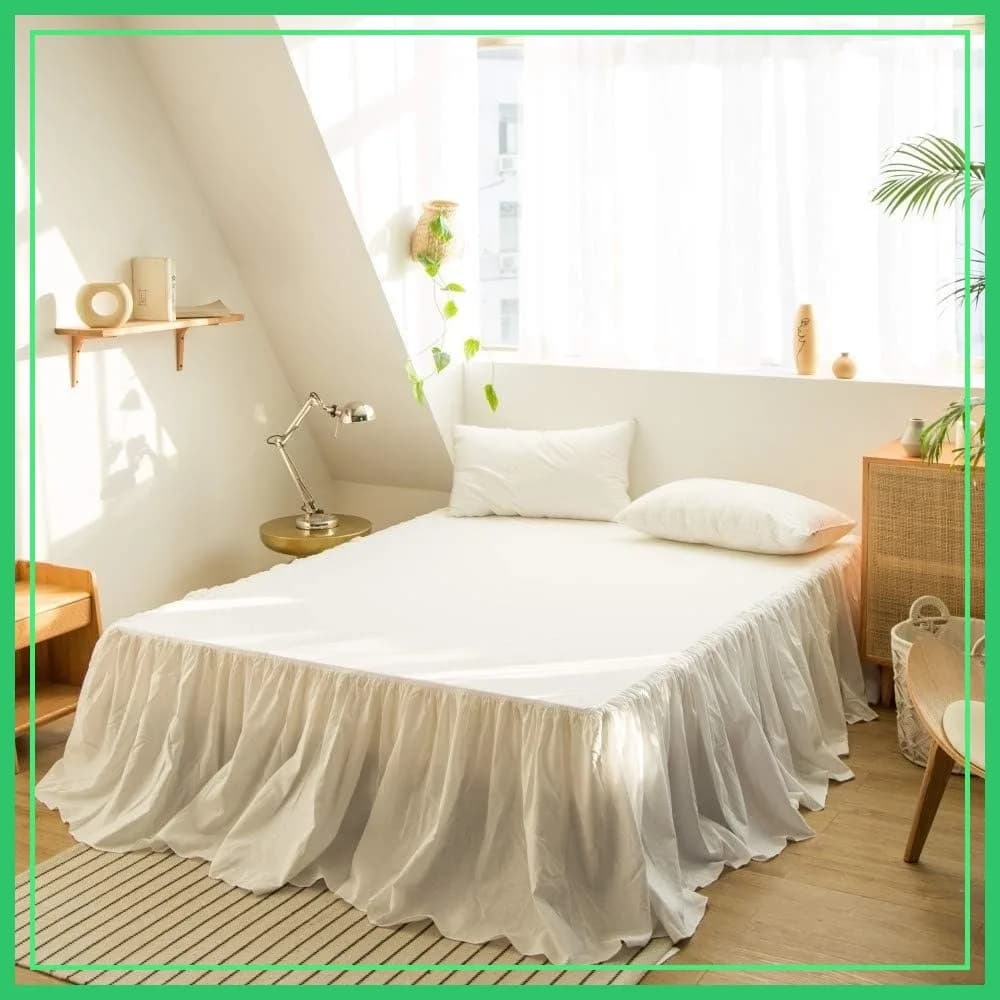 Gonna letto in lino francese con balze plissettate, 18 pollici, in misto lino e cotone naturale, morbida e accogliente, stile rustico, per letto Queen