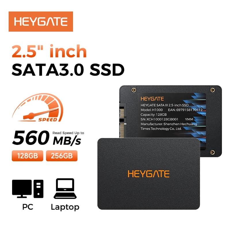 HEYGATE 2.5" SATA 3 Solid State Drive 128GB 256GB 560MB/s Read High Speed SSD Perfect for Gaming & Office PC & Laptop Upgrade