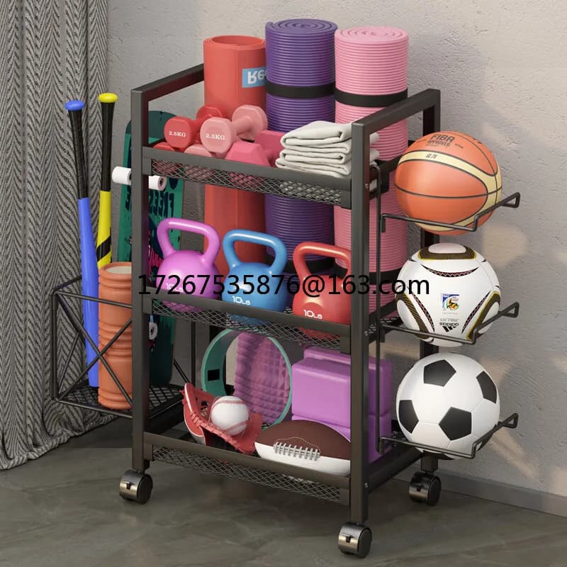 Fitness Equipment Shelf Mobile Yoga Mat Foam Axis Storage basket with handlebars Sports equipment shelf for home