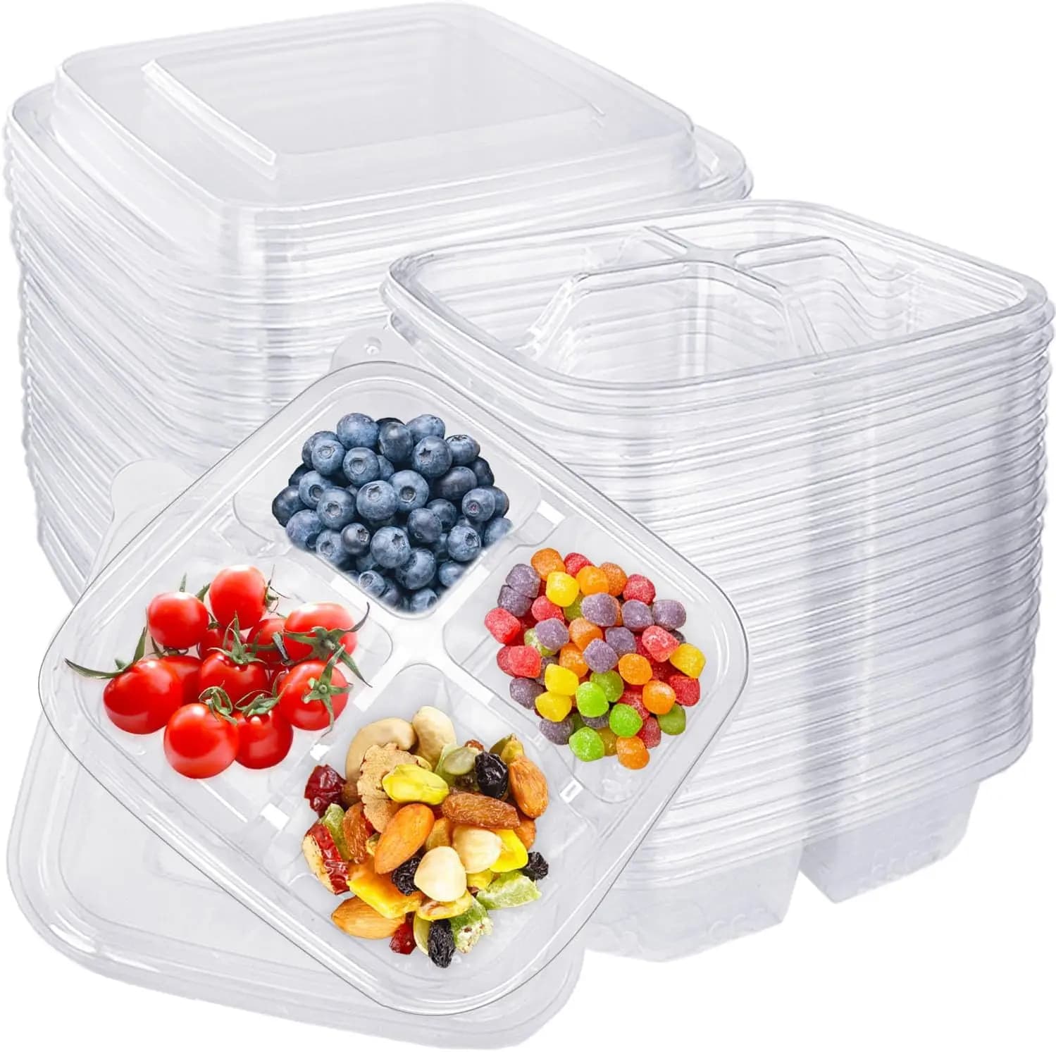 30 contenitori per snack Bento, scatole per il pranzo con 4 scomparti e coperchi per la scuola, il lavoro e i viaggi