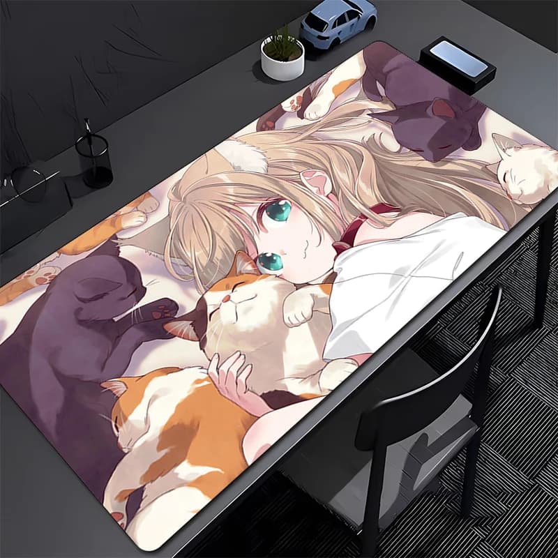 Mouse Pad Office Computer Kawaii Anime Cat Girl Desk Mouse Mat Laptop Cute K-kinako Gamer Keyboard Pad PC Gaming Mousepad Gift