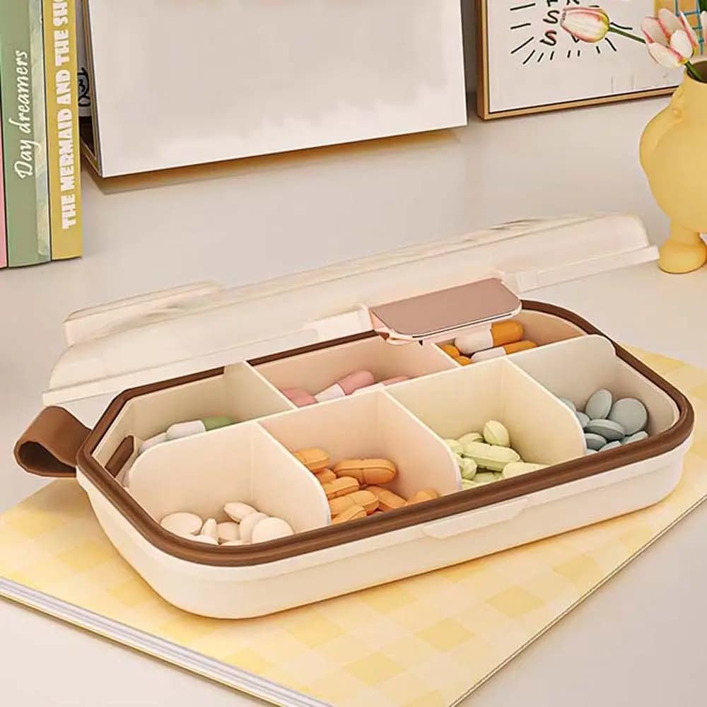 Supplement Holder Portable Travel Pill Organizer with Lids Airtight Pill Dispenser 7 Days 7 Compartments Vitamin Container Home