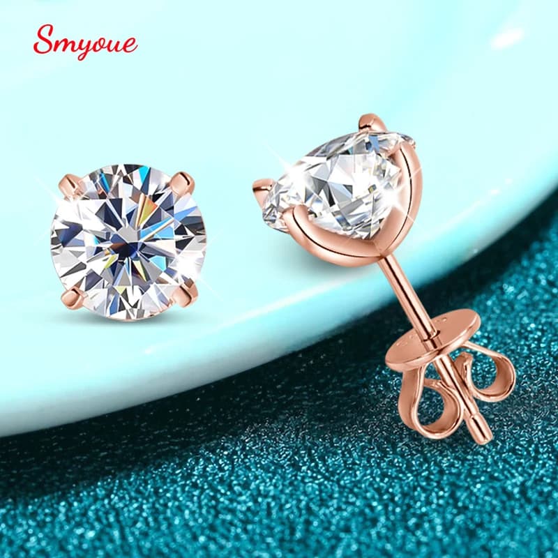 Smyoue 0.2-3CT Pink Gold Color Moissanite Button Earrings for Women Sparkling Classic Diamonds from Laboratory for Weddings Pure Silver 925
