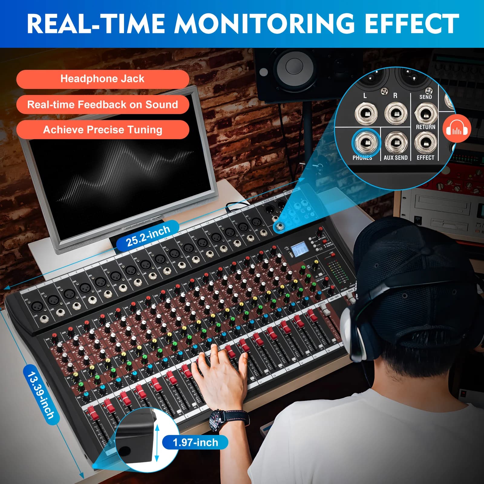Mixer professionale a 16/8 canali, bacheca Konsole con ingresso per registrazione PC USB Bluetooth Jack per microfono XLR 110 V