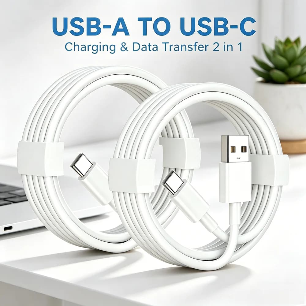 2M USB-A to USB-C Fast Charge Data Sync Cable Portable Charging Wire 2Pack for iPhone 15-17 Samsung Huawei Intelligent Devices