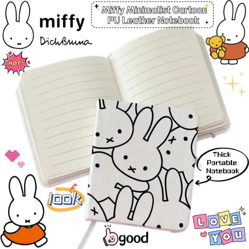 Miffy two-dimensional minimalist cartoon PU leather notebook personalized creative anime peripheral thickened portable notebook