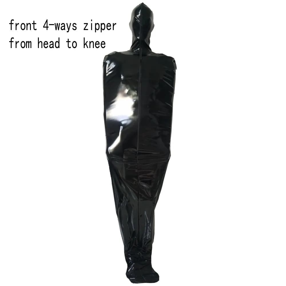 Fancy black mummy body Spandex sleeping bag Zentai Catsuits with cosplay inner sleeves Fancy Dress 4-ways zipper
