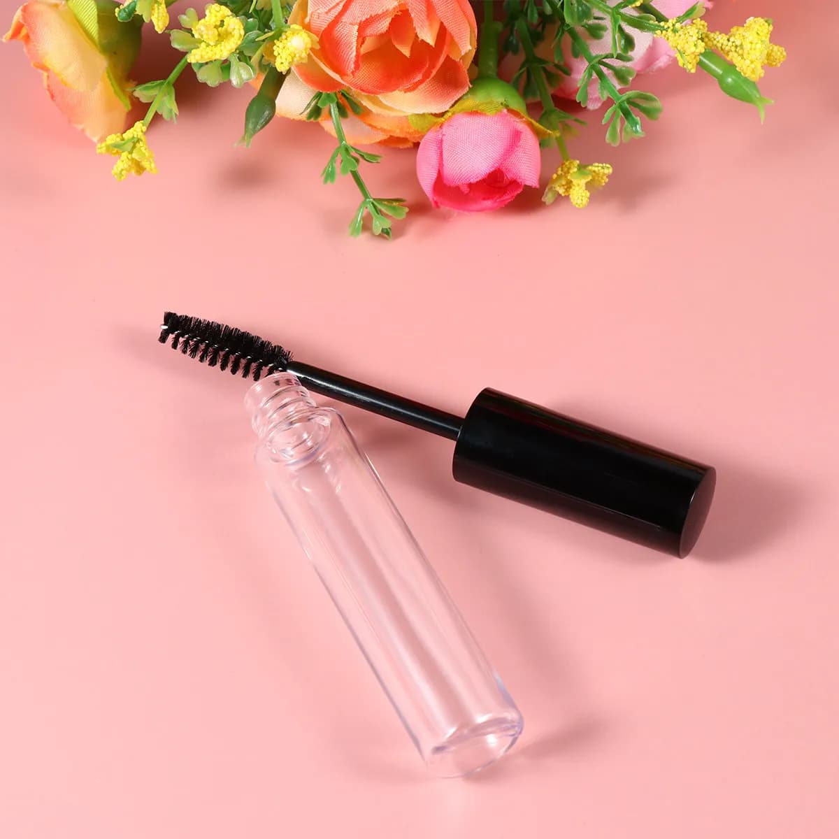 Set of 5 Transparent Tubes for Eyelashes, Container Doors for Mascara with Black Cover, Essential for Travel