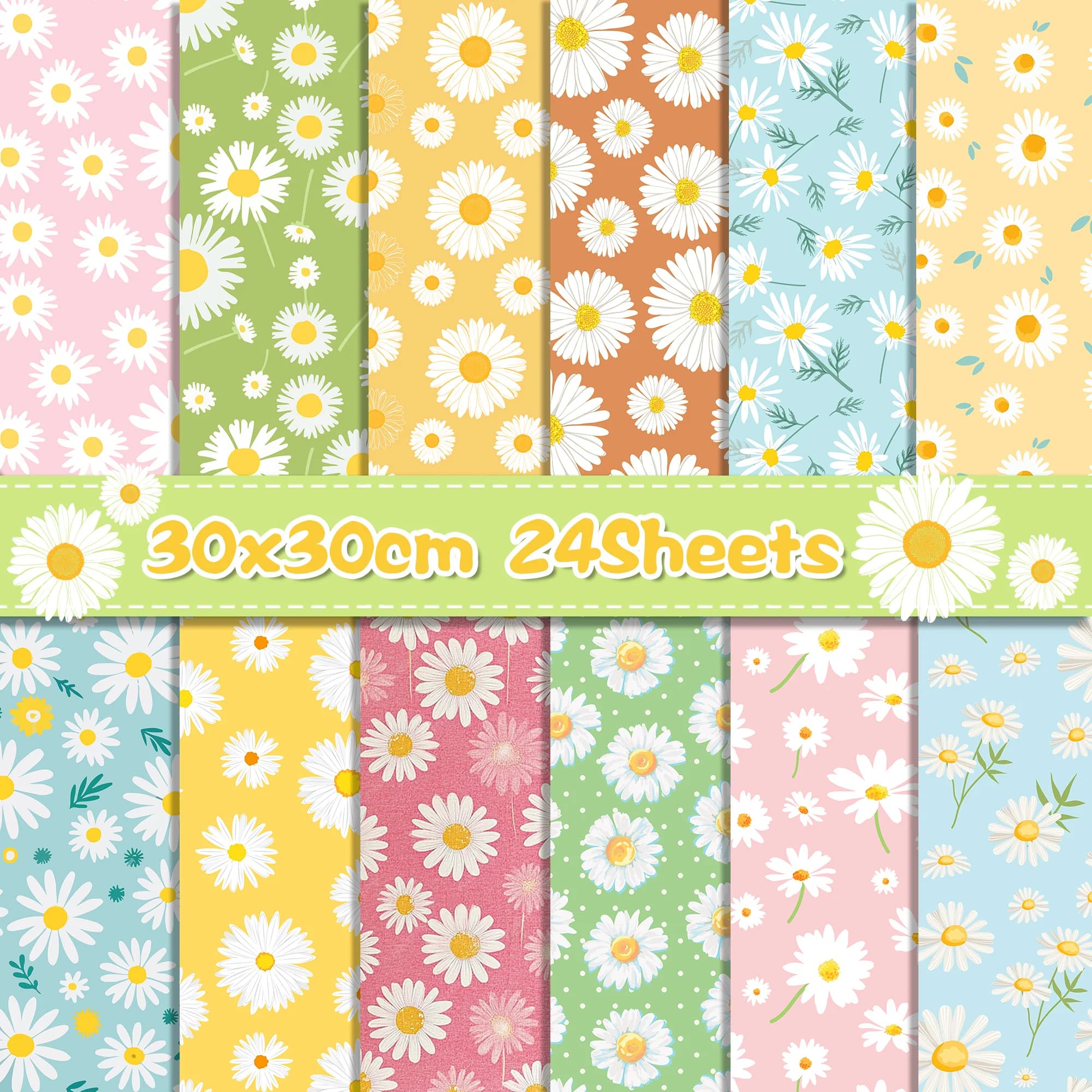 24pcs 30*30cm Colorful Daisy Scrapbook Craft Paper DIY Craft Art Background Paper Origami Card Making Photo Album Decoration