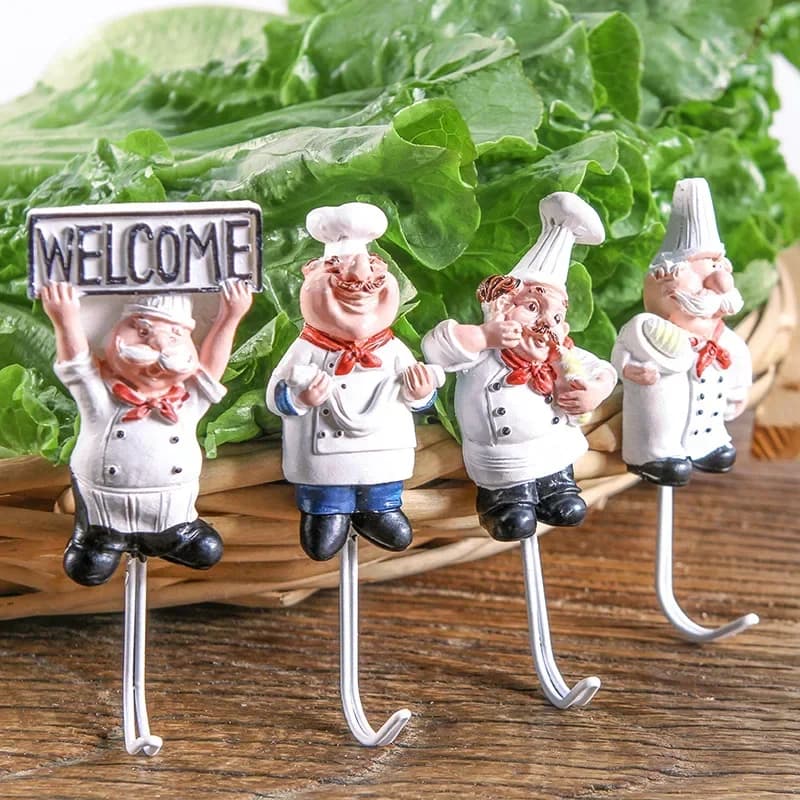 Nice cartoon Chef Shape Decorative Hooks Wall Keychain Clothes rack Coat Hat Clothes hanger Kitchen Bathroom Hooks for towels Wall hanging
