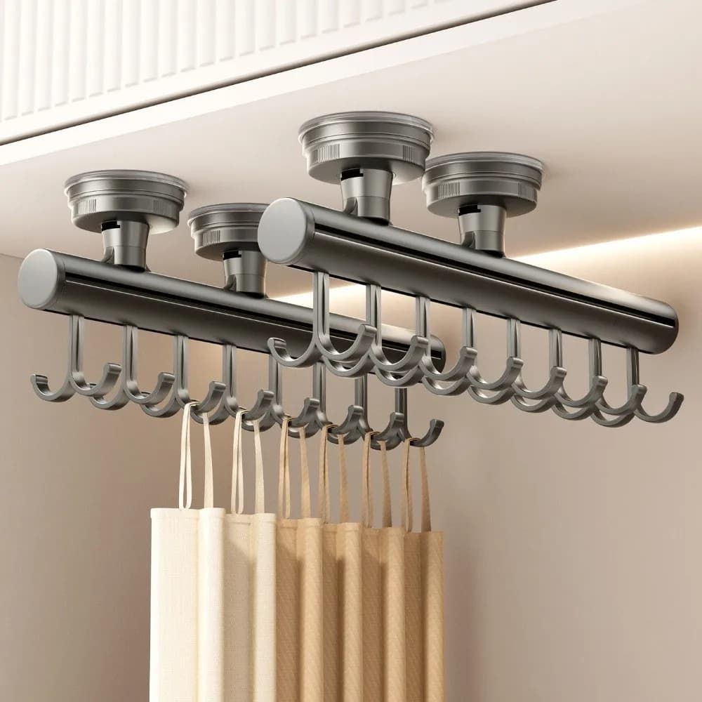 Space Saving Sliding Wardrobe Hooks Removable Moisture-proof Suction Cup Hook Adjustable No-Drill Pull-Out Clothes Hanger