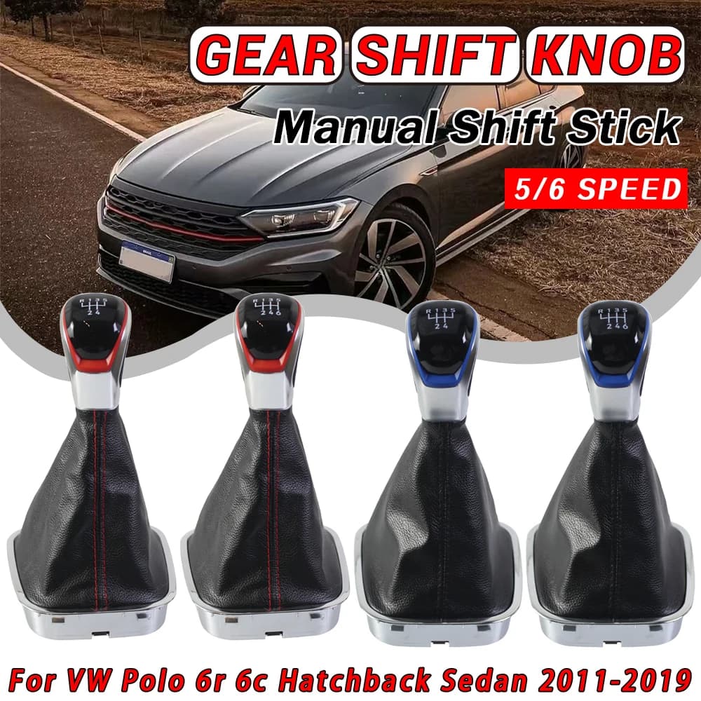 Pomello del cambio auto con leva in pelle PU cromata per cambio manuale, per VW Polo 6R 6C Hatchback Sedan 2010-2017