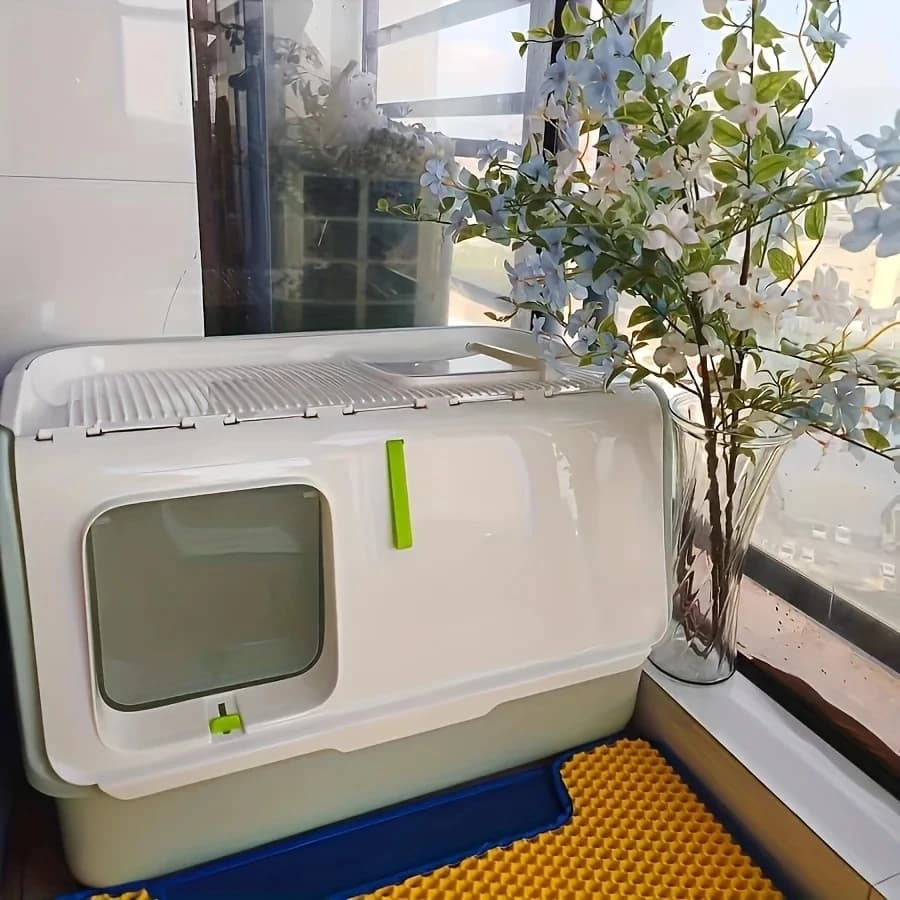 Toilette extra large per gatti, lettiera portatile staccabile, 2 ante, con maniglia, adatta per gatti inferiori a 20 kg/44 libbre