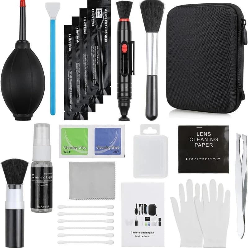 Kit di pulizia per obiettivi fotografici da 32 pezzi: soffiatore d'aria, tamponi, panno per la pulizia, spazzola per la pulizia per fotocamere DSLR, computer e obiettivi di smartphone
