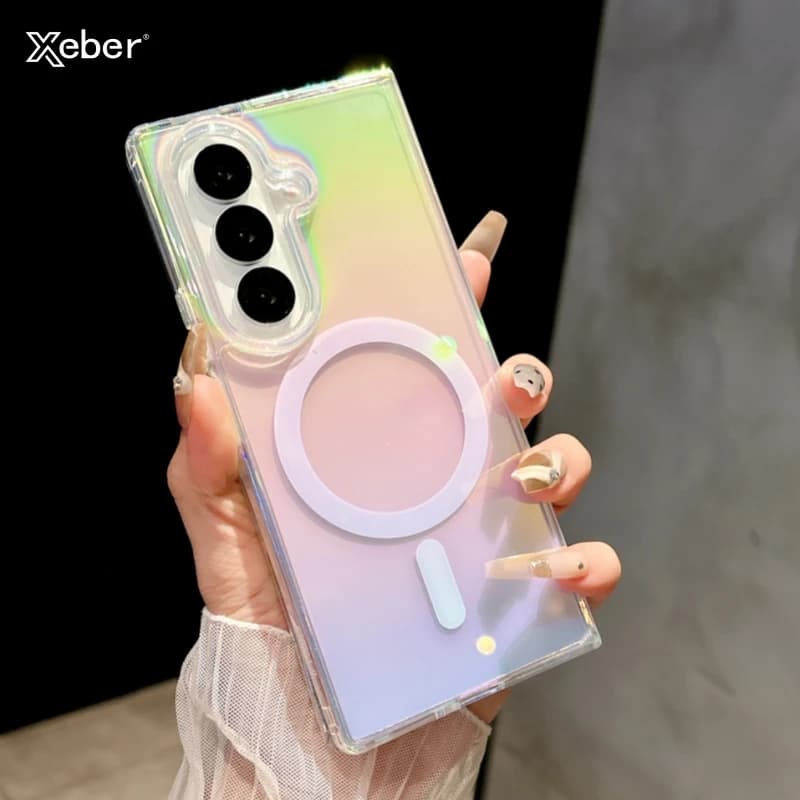 Laser Arcobaleno Colore Per Magsafe Custodia di Ricarica Wireless Magnetica Per Samsung Galaxy Z Flip 7 6 5 4 3 Fold7 6 5 4 Cover Trasparente