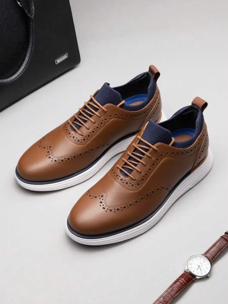 Men's Dress Sneakers Oxfords Casual Wingtip Brogue Lightweight Cushioning For Fitness Walking Running Brown Shoes