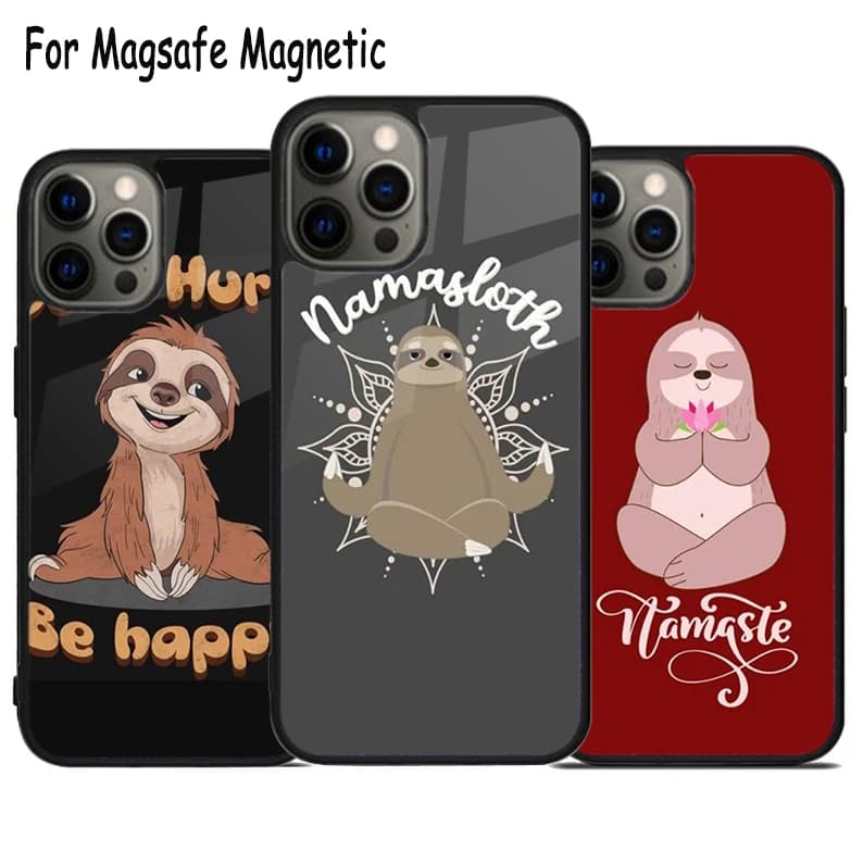 Custodia per telefono wireless con design Namaste Sloth Hindu Greeting per iPhone 17 Air 15 16 16e 14 13 11 12 Pro Max Plus, Cover Magnetica Magsafe